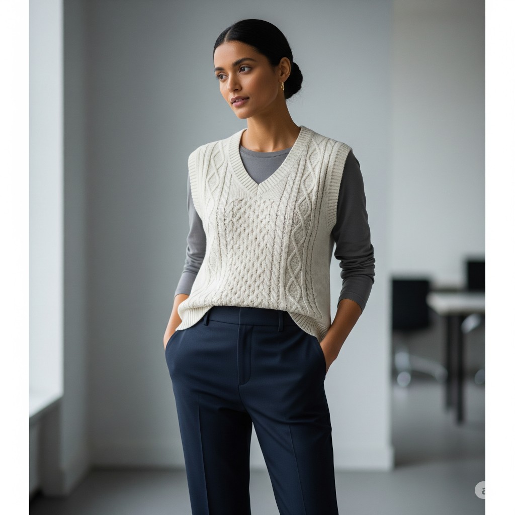 Cable Knit Vest and tailored slacks Cable Knit Vest and tailored slacks