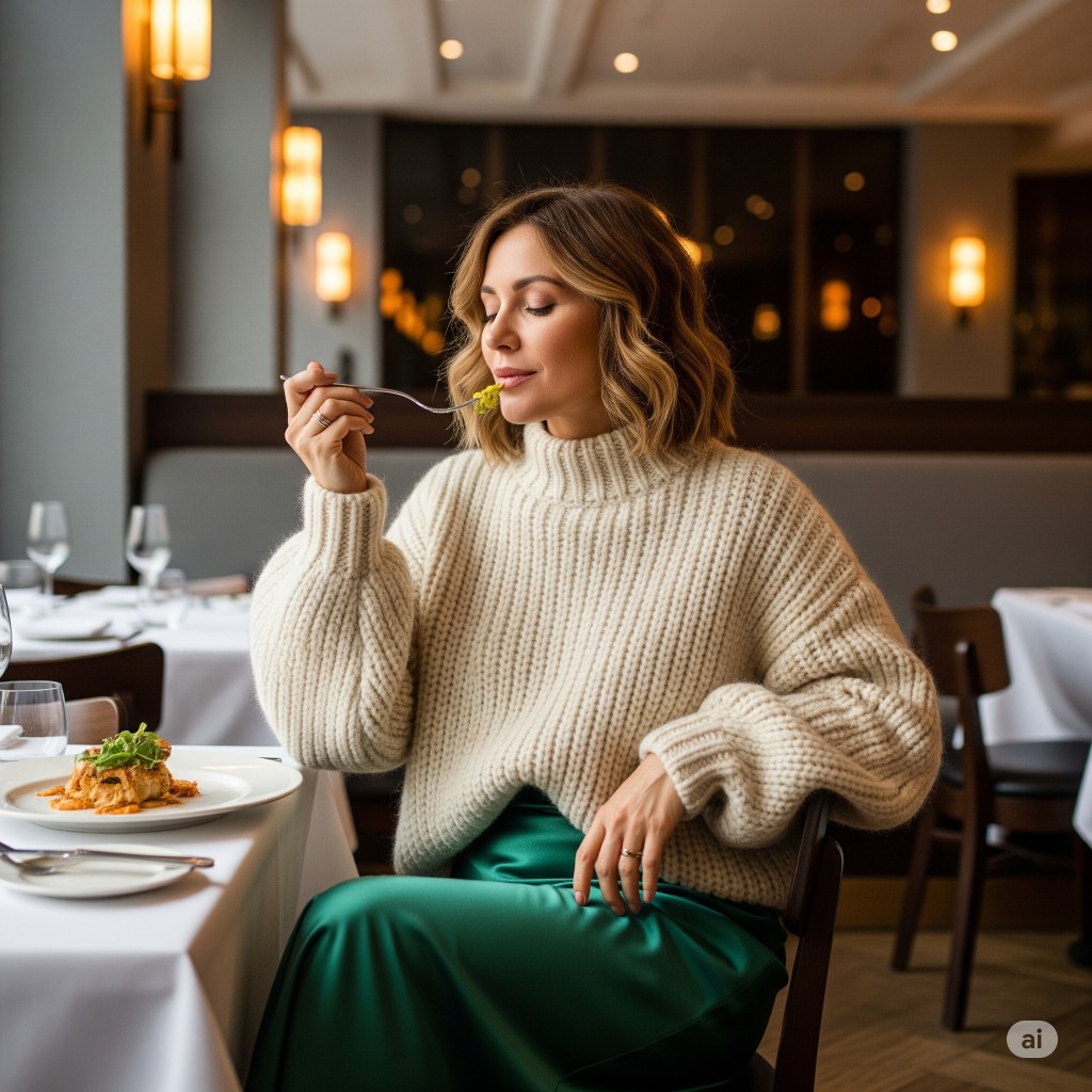 chunky sweater and satin slip skirt chunky sweater and satin slip skirt