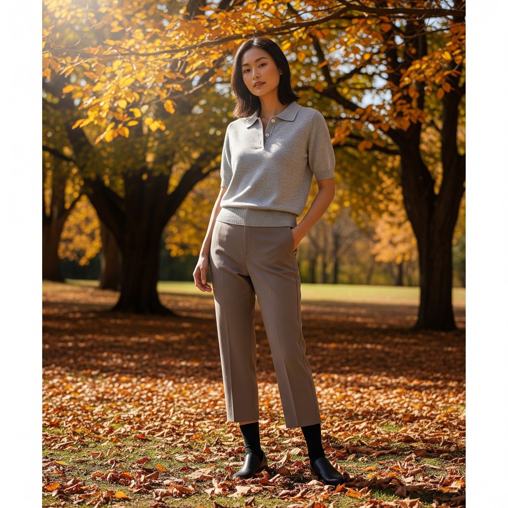 knit polo top cropped trousers knit polo top cropped trousers